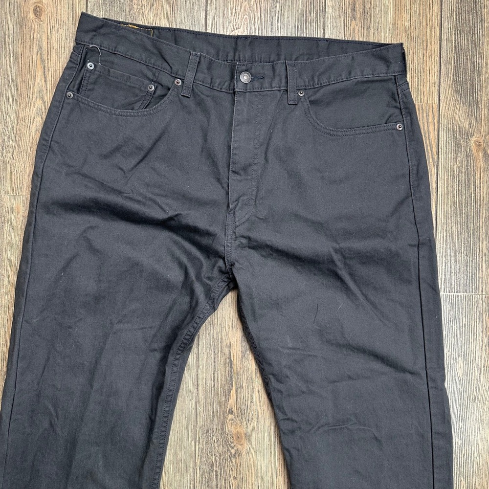 Levis 505 Regular Fit Black Twill Pants Mens 38x34 Straight Leg Cotton Trousers - Picture 3 of 11